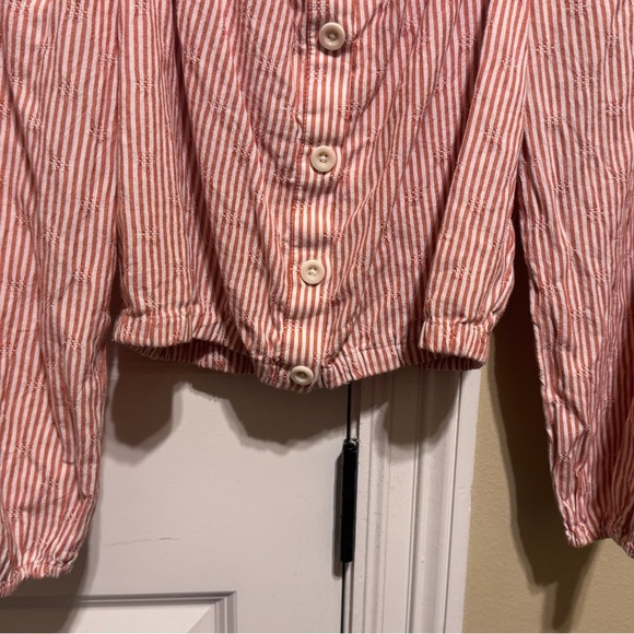 Madewell Puff Long Sleeve Button Down Crop Top Embroidered Stripes Orange Sz XS - Picture 5 of 12
